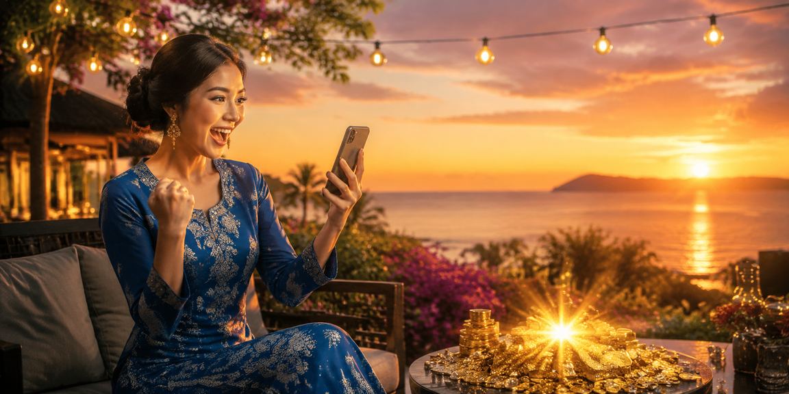 Pengguna wanita berbaju kurung dari Kota Kinabalu membuat deposit untuk pertaruhan sukan di tr1